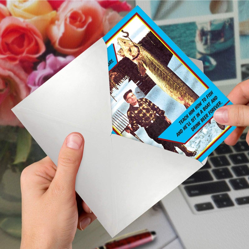 NobleWorks - 1 Funny Card for Father's Day - Dad Humor Card from Son or Daughter, Notecard with Envelope - Give a Man a Fish 0116 - Image 5